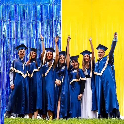 Miniatura 3 de Decoraciones de fiesta de graduación, azul marino, amarillo, 2026, azul y amarillo, decoraciones de graduación de clase de 2026, cortinas de flecos