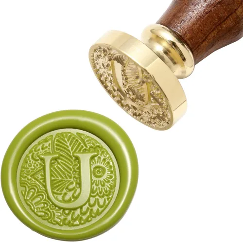 Miniatura 10 de Yoption - Sello de cera con letra A, cabeza de latón, alfabeto botánico, sello de sellado inicial con mango de madera