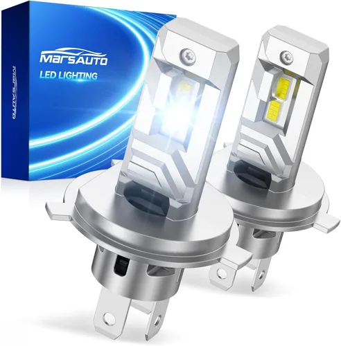 Marsauto Bombillas LED H4, 1200% de brillo, 70000 lm, blanco frío 6500K, tamaño mini halógeno 1:1, anillo ajustable de 8 agujeros para haz perfecto,