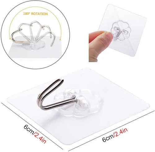 Miniatura 7 de Paquete de 24 ganchos autoadhesivos resistentes, 33 libras máximo, transparentes, impermeables, ganchos de pared adhesivos para llaves, baño, ducha