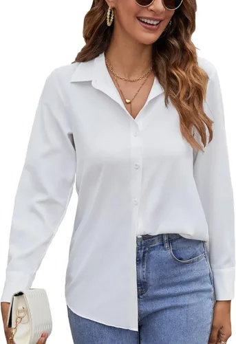 Miniatura 13 de Camisas de manga larga con botones para mujer, blusas casuales con cuello sin arrugas, para el trabajo, la oficina