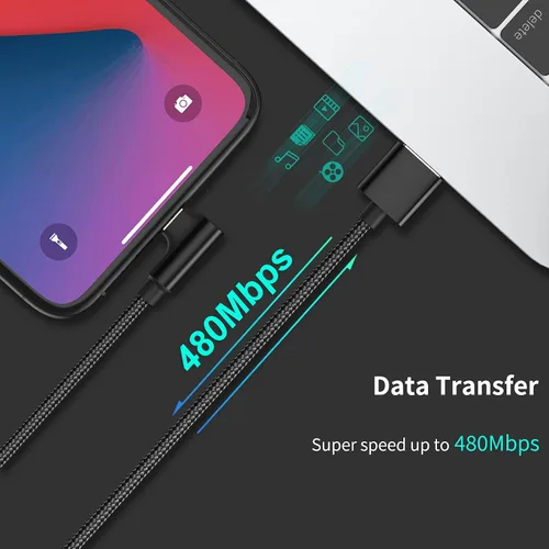 Miniatura 4 de Cable corto Lightning de 1 pie en ángulo recto, paquete de 3 cables de carga rápida USB a iPhone de 90 grados, compatible con Apple iPhone 13, 12