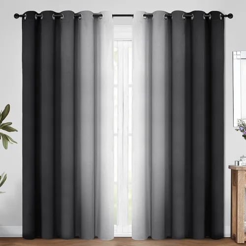 Miniatura 148 de COSVIYA Cortinas 100% Opacas Azul Degradado con Lazos Ajustables para Cocina Aislamiento Térmico Oscurecimiento de Habitación Cenefa con Bolsillo