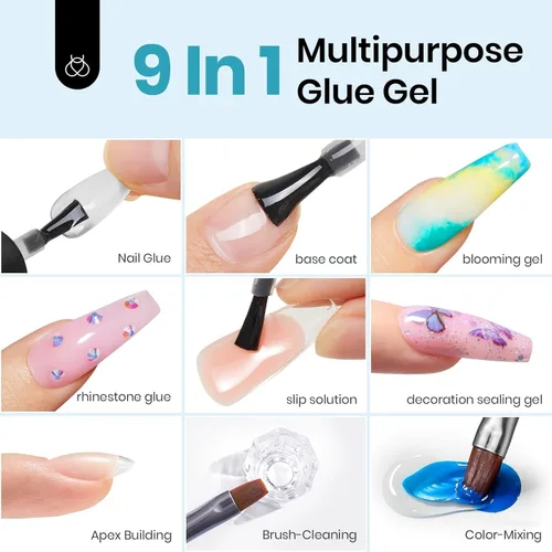 Miniatura 2 de Kit de extensión de uñas en gel Beetles, forma almendra, fácil set de pegamento UV LED de 9 en 1, puntas de uñas Etch X, puntas cortas de almendra