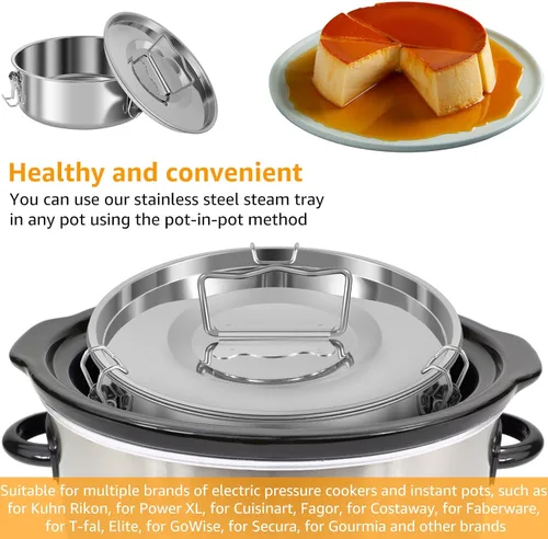 Miniatura 2 de Molde de flan de acero inoxidable con capacidad de 1.5 cuartos de galón con tapa y espátula, recipientes redondos para flan de 6 a 8 cuartos
