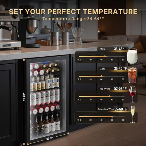 Miniatura 2 de Manastin Refrigerador de bebidas para 130 latas, mini refrigerador de 3.2 pies cúbicos con puerta de vidrio para bebidas, cerveza, vino, luz LED