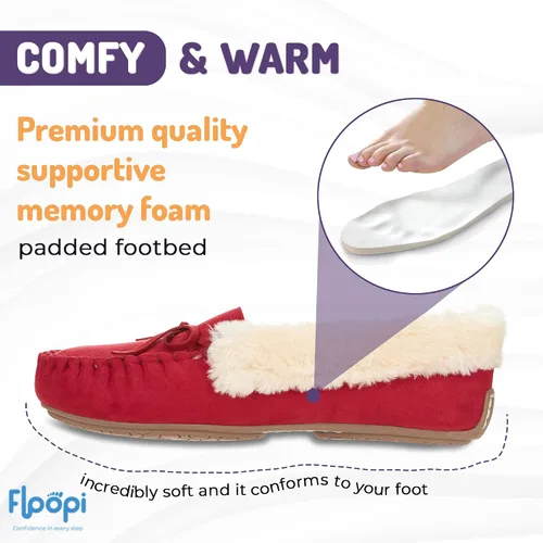 Miniatura 41 de Floopi Pantuflas para mujer, forro de piel sintética suave con espuma viscoelástica acogedora, pantuflas de casa para mujer con suela antideslizante