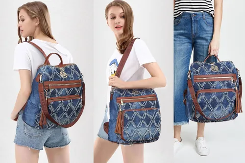Miniatura 88 de MKP COLLECTION Mochila de moda para mujer, bolsa convertible grande para mujer, mochila de viaje, bolsa de hombro, juego de 2 piezas con borla, Beige