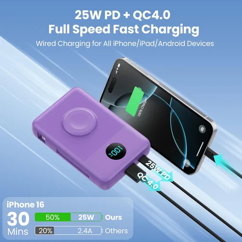 Miniatura 28 de Cargador portátil magnético de 10800 mAh para iPhone con cables integrados, cargador de batería inalámbrico 6 en 1 con cargador iWatch, pantalla LCD