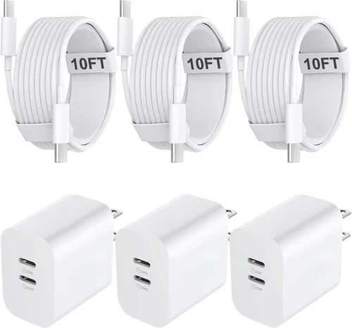 Cargador USB C para iPhone 17/16/15 Pro Max Cargador Carga Rápida 10FT, Bloque de Carga C de 20W con Cable USB C a C Compatible para iPhone 17 16 15
