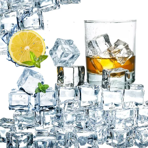 Hacaroa Paquete de 150 cubitos de hielo falsos transparentes, de 0.7 pulgadas (0.709 in), de acrílico, decorativas, cuadradas, cristales