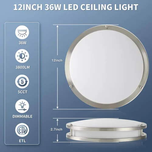 Miniatura 7 de Lámparas de techo LED de 36 W y 12 pulgadas, lámparas de montaje empotrado, 5CCT 2700K 3000K 4000K 5000K 6500K, luz cercana al techo para cocina