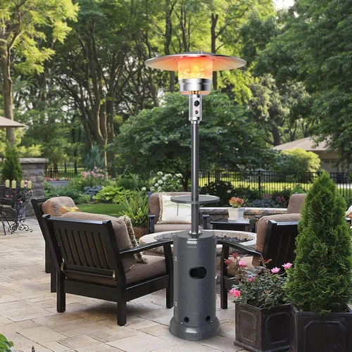 Miniatura 2 de S AFSTAR Calentador de patio al aire libre de 48000 BTU, calentador de propano portátil con estante para bebidas, ruedas, depósito base, torre