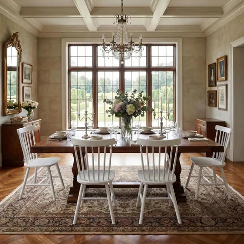 Miniatura 9 de Juego de 4 sillas de comedor Windsor, sillas de cocina de estilo granja con respaldo de vástago, sillas laterales de madera maciza sin brazos