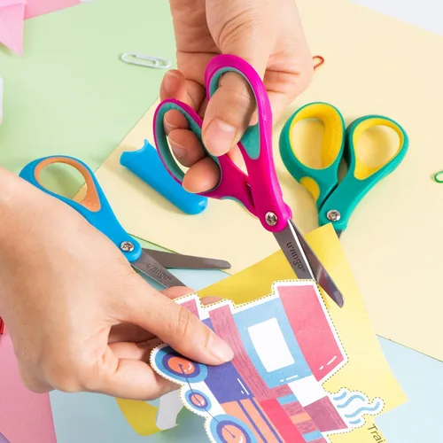 Miniatura 2 de LIVINGO Tijeras para zurdos para niños: Tijeras de punta redonda de seguridad para niños pequeños, para manualidades escolares, corte de papel