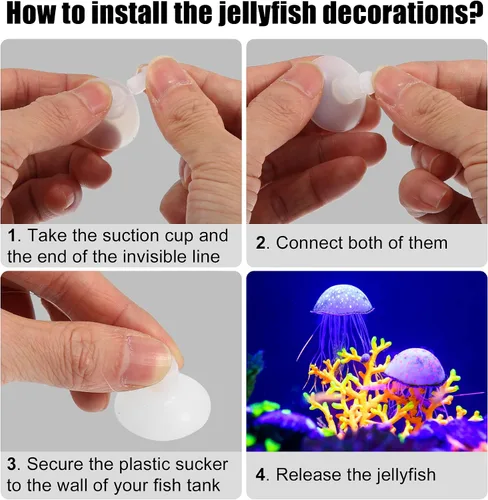 Miniatura 5 de VOCOSTE Decoración de medusas para pecera, medusas fluorescentes de silicona, adornos de acuario con ventosa, azul, 2.3 x 5.9 pulgadas