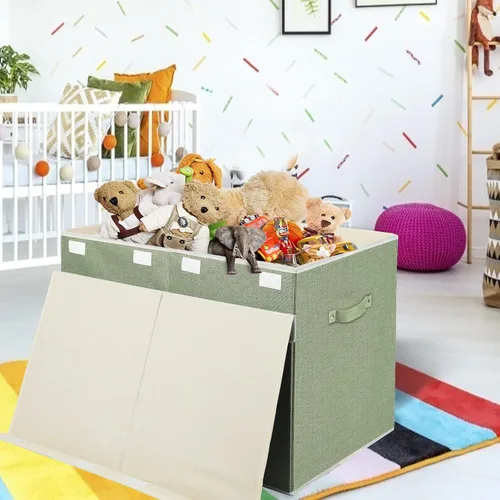 Miniatura 2 de popoly Caja Grande de Juguetes con Tapa, Contenedor de Juguetes Plegable y Resistente Cajas Organizadoras de Almacenamiento Cestas para Niños, Verde