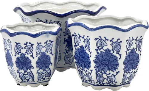 Galt International Macetas decorativas de cerámica de porcelana floral azul y blanca 8"/6"/4.5" pulgadas, macetas de jardín con diseño chino Azul y