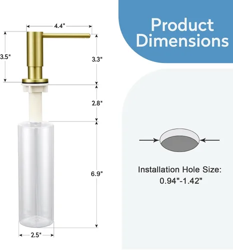 Miniatura 6 de Dispensador de jabón para fregadero de cocina con botella de 17 onzas y kit de tubo de extensión de 40 pulgadas, dispensador de jabón integrado