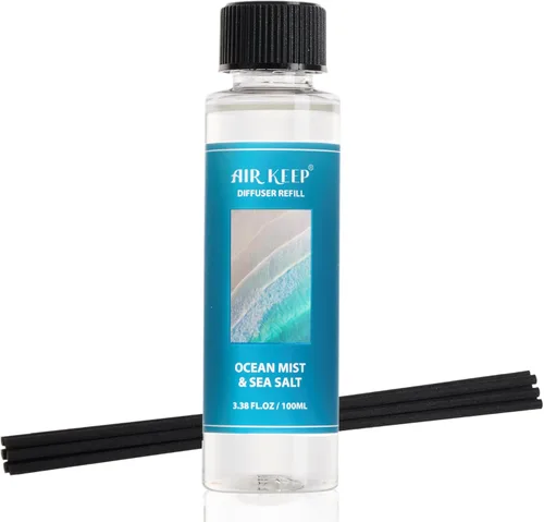 Miniatura 36 de Airkeep Juego de difusor de junco, 3.38 onzas líquidas (3.4 fl oz), difusor de aceite de niebla marina y sal marina con 8 varillas de caña, difusor
