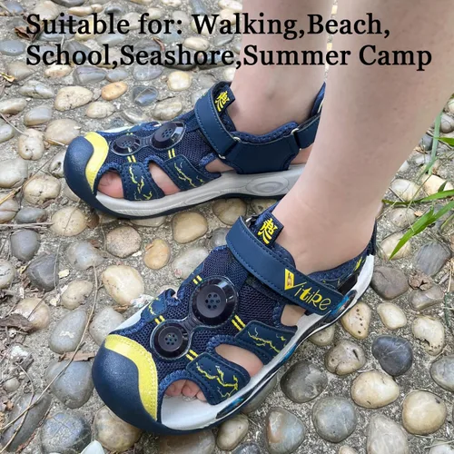 Miniatura 7 de JMFCHI Sandalias deportivas de verano para niños y niñas, sandalias de punta cerrada para exteriores, zapatos atléticos para agua, sandalias