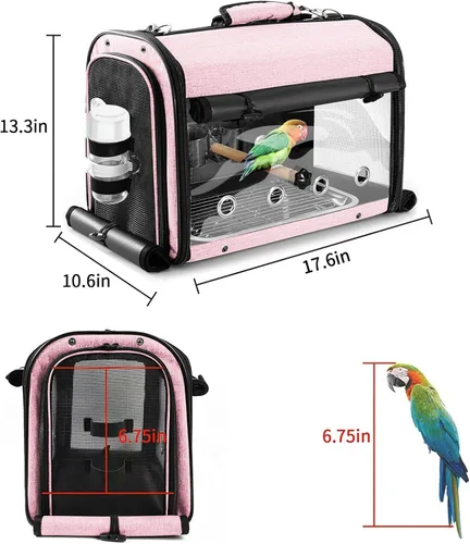 Miniatura 6 de Bolsa porta pájaros con jaula de viaje y soporte, mochila ligera para loros, bolsa de viaje portátil para pájaros, jaula de viaje transparente