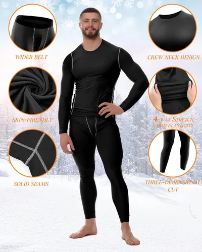 Miniatura 4 de Liitrsh Juego de 4 piezas de ropa interior térmica para hombre, ropa interior larga con forro polar, capa base de secado rápido, parte inferior