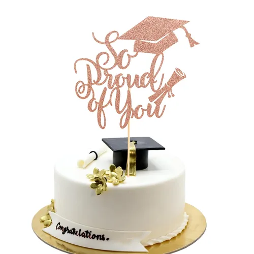 Miniatura 17 de Arthsdite 1 Pieza Decoración para Pastel de Graduación con Purpurina Dorada "So Proud of You" - 2025 Graduado Felicitaciones Senior Decoración
