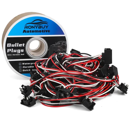 Miniatura 7 de 20x Enchufes de 3 Cables, Rollo de Arnés de Cable Tipo Bala Triple Macho, Arnés Pigtail de 3 Clavijas en Ángulo Recto 18AWG para Luz