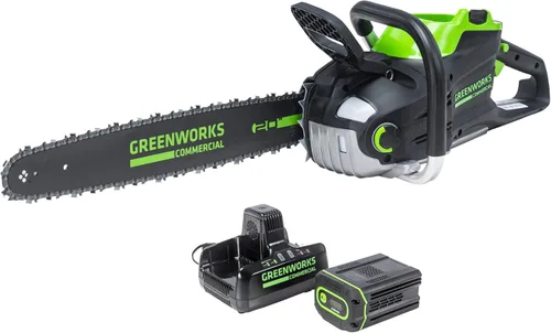 Miniatura 15 de Greenworks - Motosierra sin escobillas de 82 V, 16 pulgadas (2,4 kW) inalámbrica (225 cortes por carga), batería de 4,0 Ah y cargador rápido