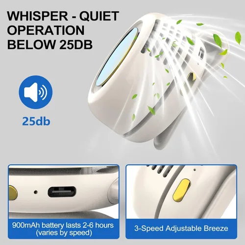 Miniatura 3 de Mini ventilador sin aspas con clip, ventilador personal portátil de 3 velocidades con USB-C, para cintura, bolsa y cuello (verde)