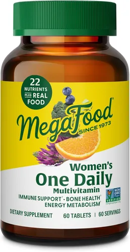 MegaFood Multivitamínico diario para mujer - Multivitamínico para mujeres - Vitamina C, vitamina D, hierro y vitaminas B - Apoyo para los huesos, el