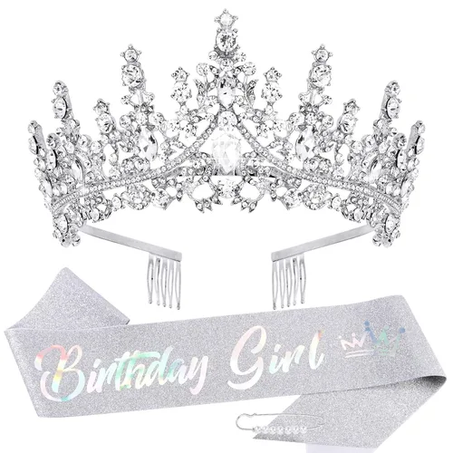 Miniatura 8 de TOBATOBA Banda de Cumpleaños Coronas de Cumpleaños para Mujeres Niñas, Decoraciones de Cumpleaños para Mujeres, Metal Diamante falso Cristal