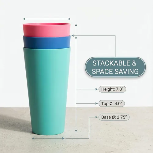 Miniatura 3 de Vasos de plástico de 32 onzas, reutilizables, aptos para lavavajillas, sin BPA, juego de 12 vasos multicolor grandes para beber Colores pastel neón