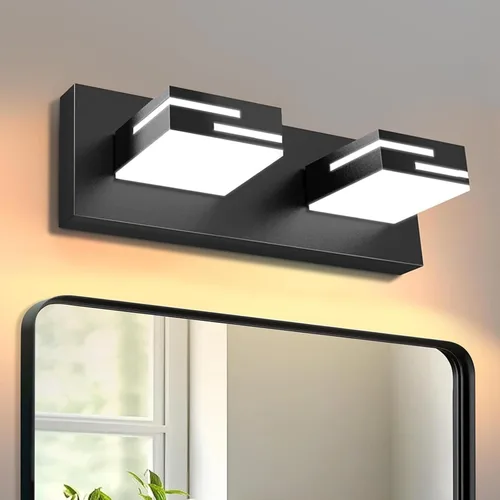 Lámparas LED modernas para tocador de baño, 2 luces regulables de 15 pulgadas, color negro mate, para accesorios de iluminación de baño sobre