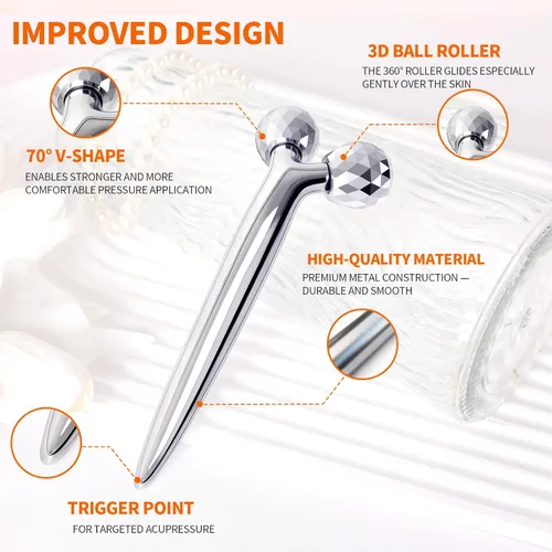 Miniatura 3 de Masajeador facial de metal, herramienta de masaje facial de enfriamiento 3D para reducir la hinchazón, eliminar las arrugas de los ojos, levantar