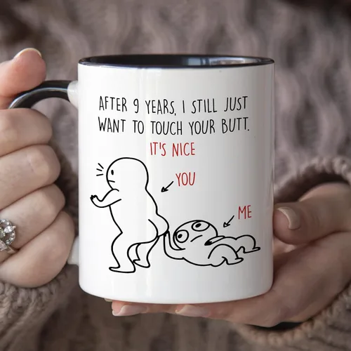 Miniatura 3 de YouNique Designs Taza de café del 9º aniversario, 11 onzas, divertida taza de noveno aniversario de boda para él y ella (mango negro)