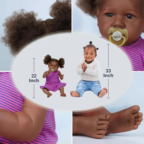 Miniatura 2 de ADFO Muñecas Reborn con cuerpo blando de bebé negro - Muñecas de bebé realistas de 22 pulgadas (niña), tono de piel caramelo, muñeca de bebé