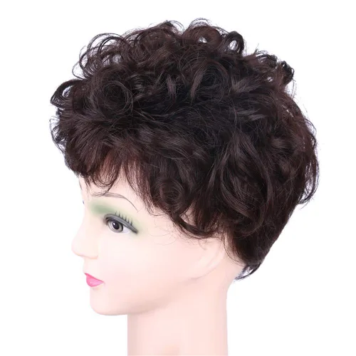 Miniatura 3 de Peluca de pelo corto y rizado para cabello fino, extensiones de cabello humano Remy real, parte superior de tupé, para mujeres, 4.7x4.7 in, marrón
