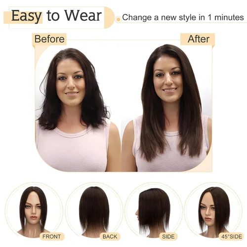 Miniatura 5 de SEGO Pelucas de cabello humano para mujeres con cabello delgado, base de seda de 7 * 13 cm, 100% cabello humano real, clip para peluca de la parte