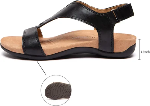 Miniatura 4 de Sandalias ortopédicas para mujer con puntera abierta, correa en T, sandalias planas ortopédicas con soporte para el arco y correas ajustables