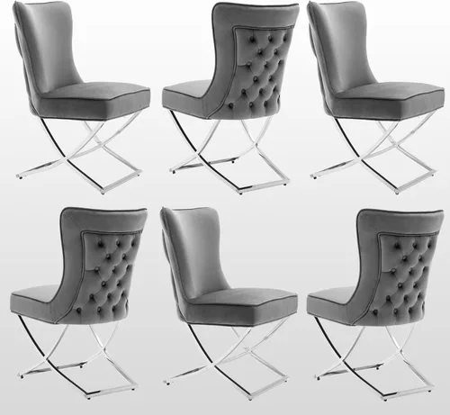 Miniatura 20 de LOULENS Elegance - Juego de 2 sillas de comedor de terciopelo, lujosas sillas de comedor tapizadas acolchadas, sillas decorativas de terciopelo real
