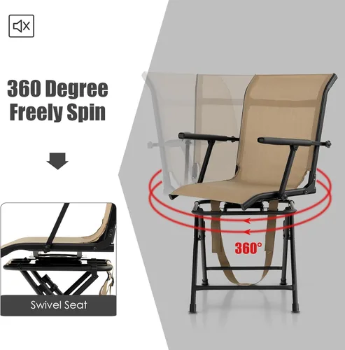 Miniatura 5 de Tangkula Silla giratoria de caza de 360 grados, sillas ciegas con reposabrazos y respaldo de malla, sillas de caza plegables con almohadillas Marrón