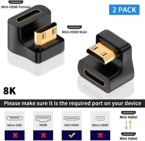 Miniatura 5 de Duttek Adaptador Mini HDMI de 180 grados [video 8K @60Hz, 4K @144Hz, 48Gbps] Adaptador Mini HDMI macho a hembra de ángulo ascendente para cámara