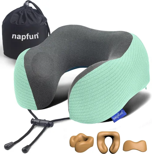 Miniatura 12 de NapFun - Almohada de cuello para viajes, mejorada para viajar por avión 100% espuma viscoelástica para dormir y descansar durante los vuelos, Gris