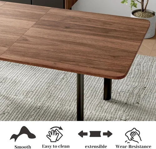 Miniatura 7 de HIPIHOM Juego de mesa de comedor extensible de 63 a 78.7 pulgadas para 6, mesa de cocina moderna con 6 sillas de comedor para 4 a 6 personas, mesa
