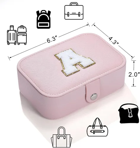 Miniatura 4 de Parima Joyero mediano para niñas, joyero con inicial de viaje para niñas, caja organizadora de joyas mediana Joyero de viaje organizador de joyas