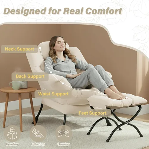 Miniatura 8 de Silla perezosa con otomana, silla de descanso moderna y grande con reposabrazos y bolsillo lateral, sillón tapizado de ocio con silla de lectura