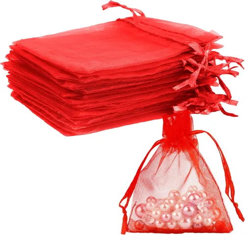 Miniatura 20 de Bolsas de organza, bolsa de organza transparente, 50 unidades, pequeñas bolsas de organza con cordón de 3 x 4 pulgadas, bolsas de regalo de joyería
