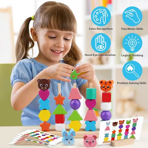 Miniatura 3 de Vinlon Montessori - Juego de juguetes para niños y niñas de 2, 3 y 4 años, lindos animales vivos colores para clasificar y apilar, bloques